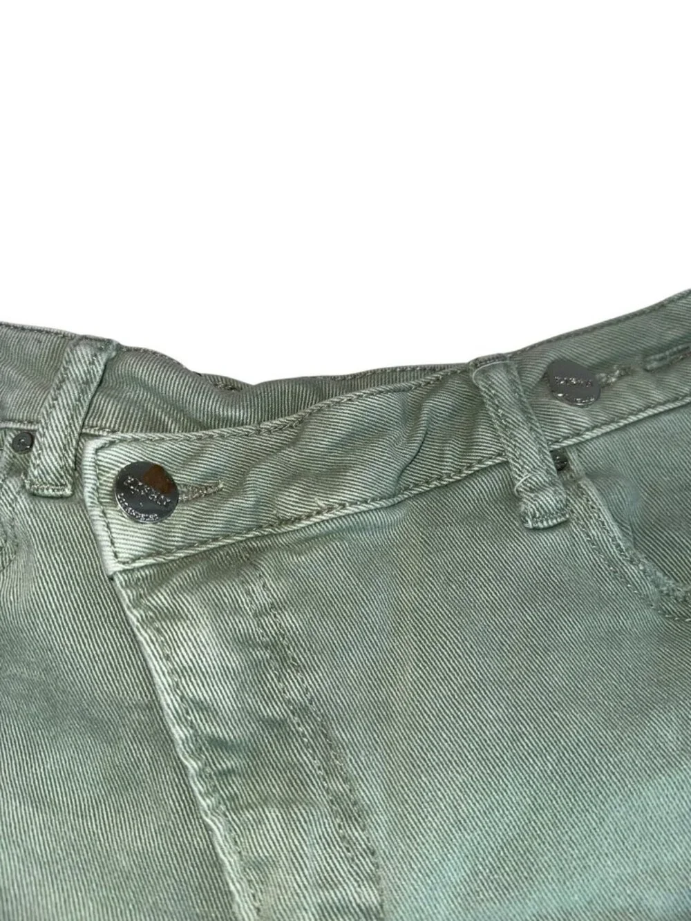 Willow Boutique x Risen Jeans Green Denim Cut Off Shorts M Fringe Pockets